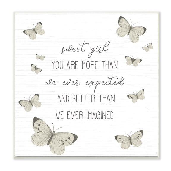 Stupell Industries Sweet Girl More Than Expected Phrase Charming Butterflies Animals & Insects Painting Unframed Art Print Wall Art, 12 x 12