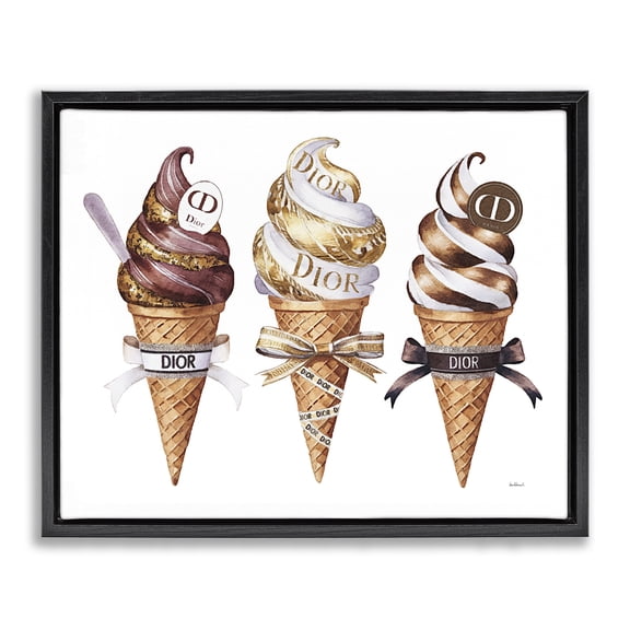 Stupell Industries Sweet Glam Ice Cream Black Framed Floater Canvas Wall Art design by Amanda Greenwood, 17 x 21