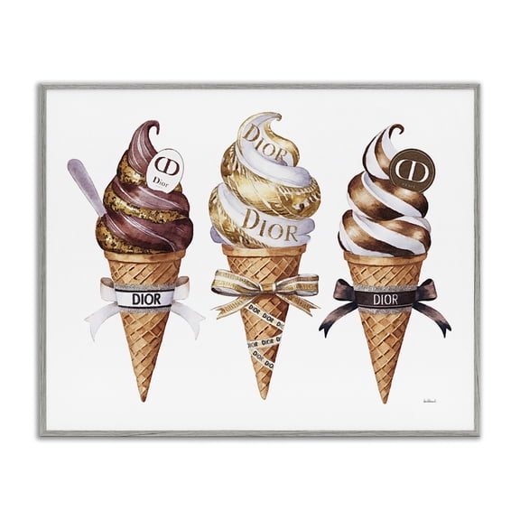 Stupell Industries Sweet Glam Ice Cream Gray Framed Giclee Art design by Amanda Greenwood, 24 x 30