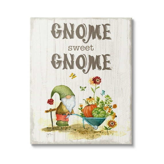 Stupell Industries Sweet Gnome Floral Harvest Botanical & Floral Painting Gallery Wrapped Canvas Art Print Wall Art, 36 x 48