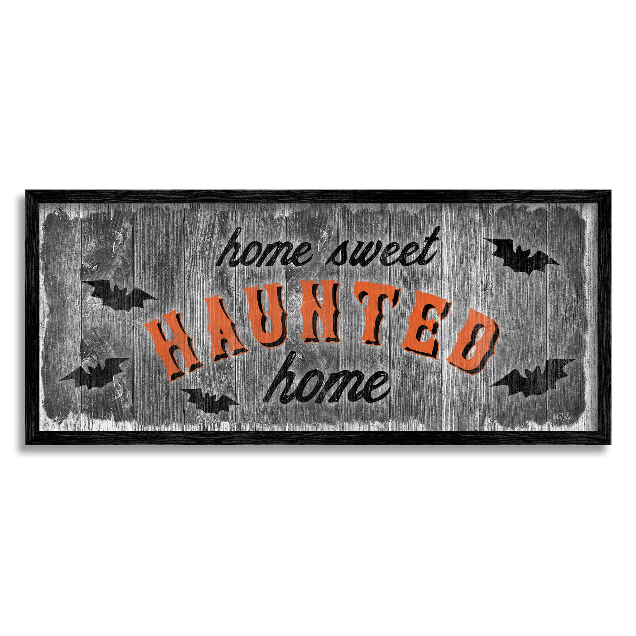 Stupell Industries Sweet Haunted Home Bats Sign Graphic Art Black Framed Art Print Wall Art, Design by Natalie Carpentieri