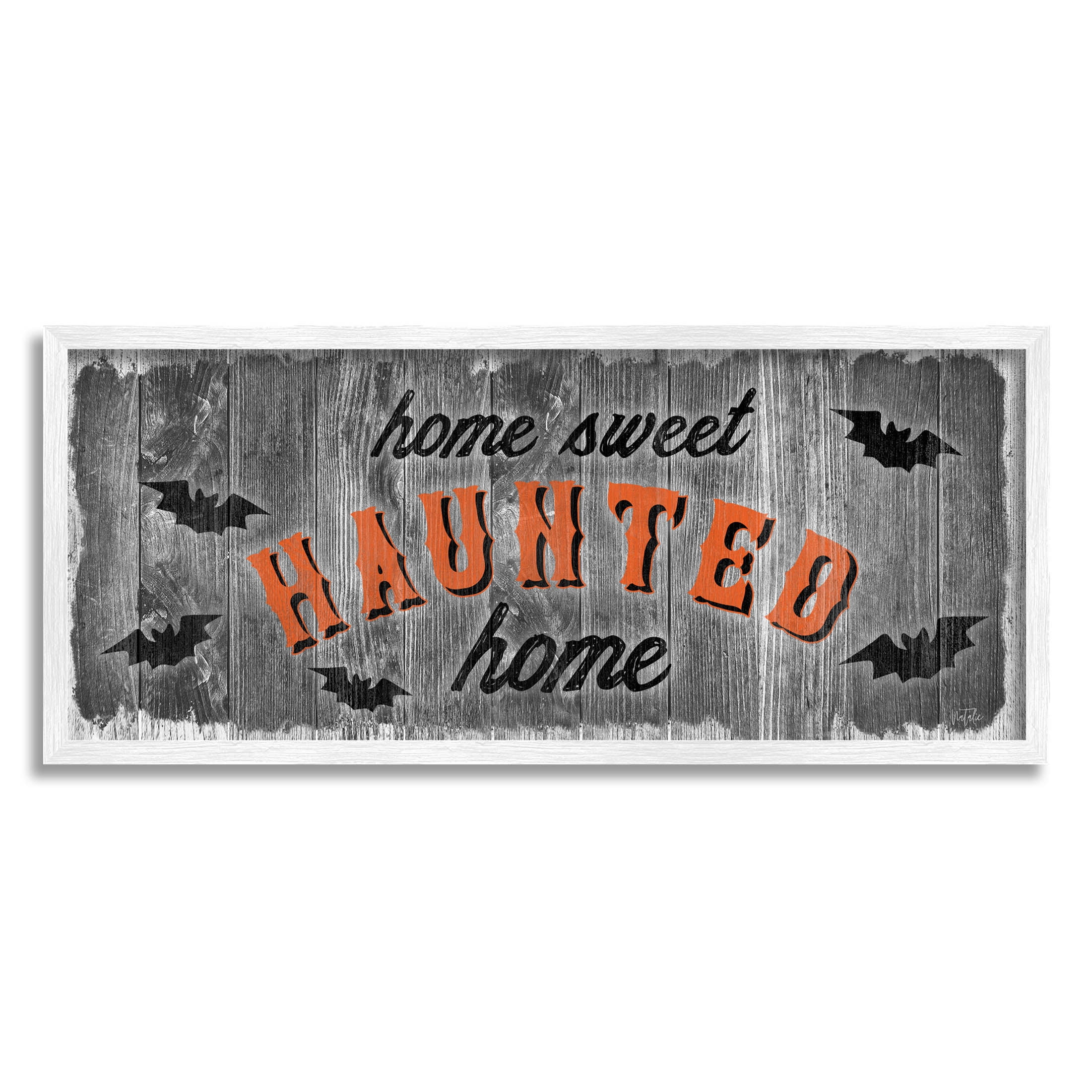 Stupell Industries Sweet Haunted Home Bats Sign Graphic Art White Framed Art Print Wall Art, Design by Natalie Carpentieri