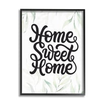 Stupell Industries Sweet Home Bold Retro Calligraphy Plant Leaves Graphic Art Black Framed Art Print Wall Art, Design by Lettered and Lined