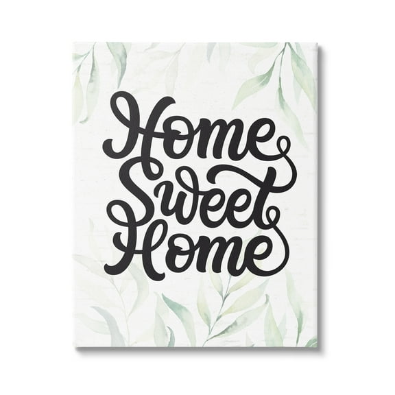 Stupell Industries Sweet Home Bold Retro Calligraphy Plant Leaves Graphic Art Gallery Wrapped Canvas Print Wall Art, Design by Lettered and Lined