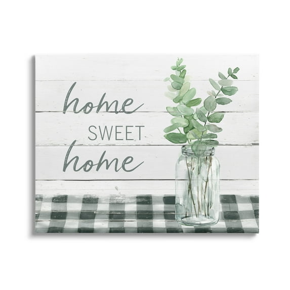 Stupell Industries Sweet Home Country Tartan Botanical Leaves Vase Graphic Art Gallery Wrapped Canvas Print Wall Art, Design by Carol Robinson