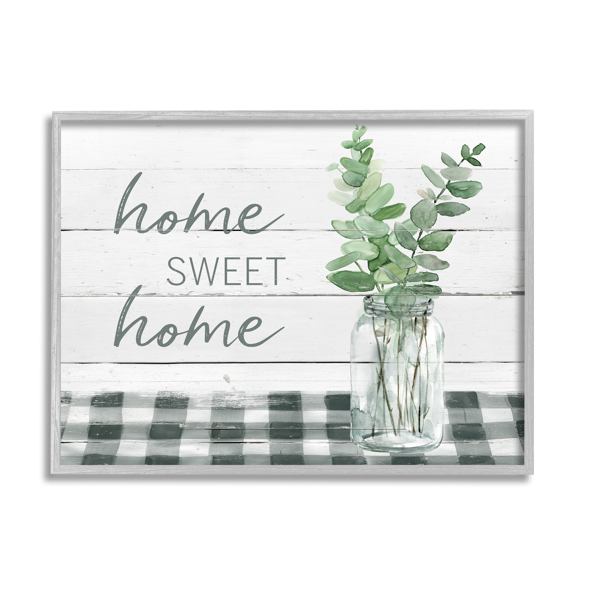 Stupell Industries Sweet Home Country Tartan Botanical Leaves Vase Graphic Art Gray Framed Art Print Wall Art, Design by Carol Robinson