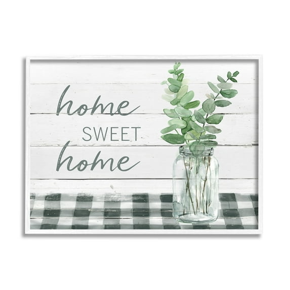 Stupell Industries Sweet Home Country Tartan Botanical Leaves Vase Graphic Art White Framed Art Print Wall Art, Design by Carol Robinson