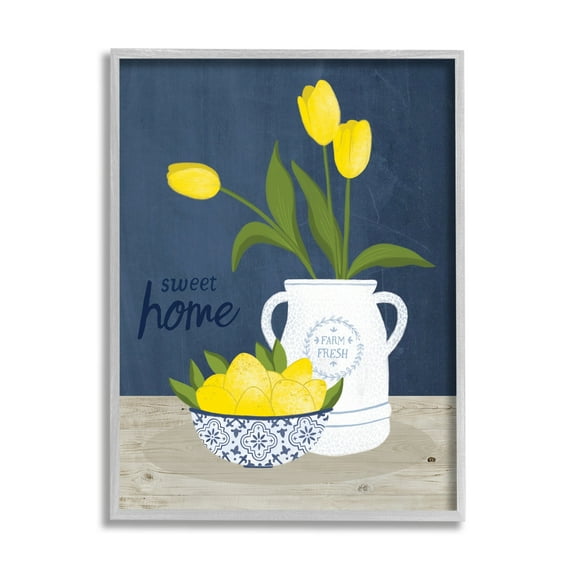 Stupell Industries Sweet Home Farm Fresh Yellow Country Tulips Lemons Graphic Art Gray Framed Art Print Wall Art, Design by Nina Seven