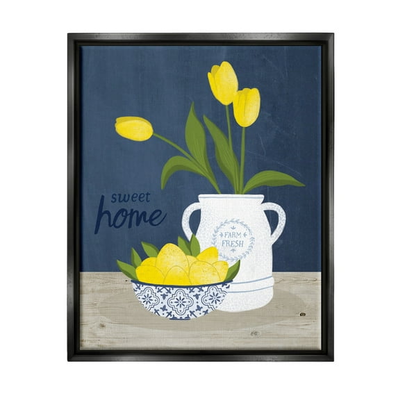 Stupell Industries Sweet Home Farm Fresh Yellow Country Tulips Lemons Graphic Art Jet Black Floating Framed Canvas Print Wall Art, Design by Nina Seven