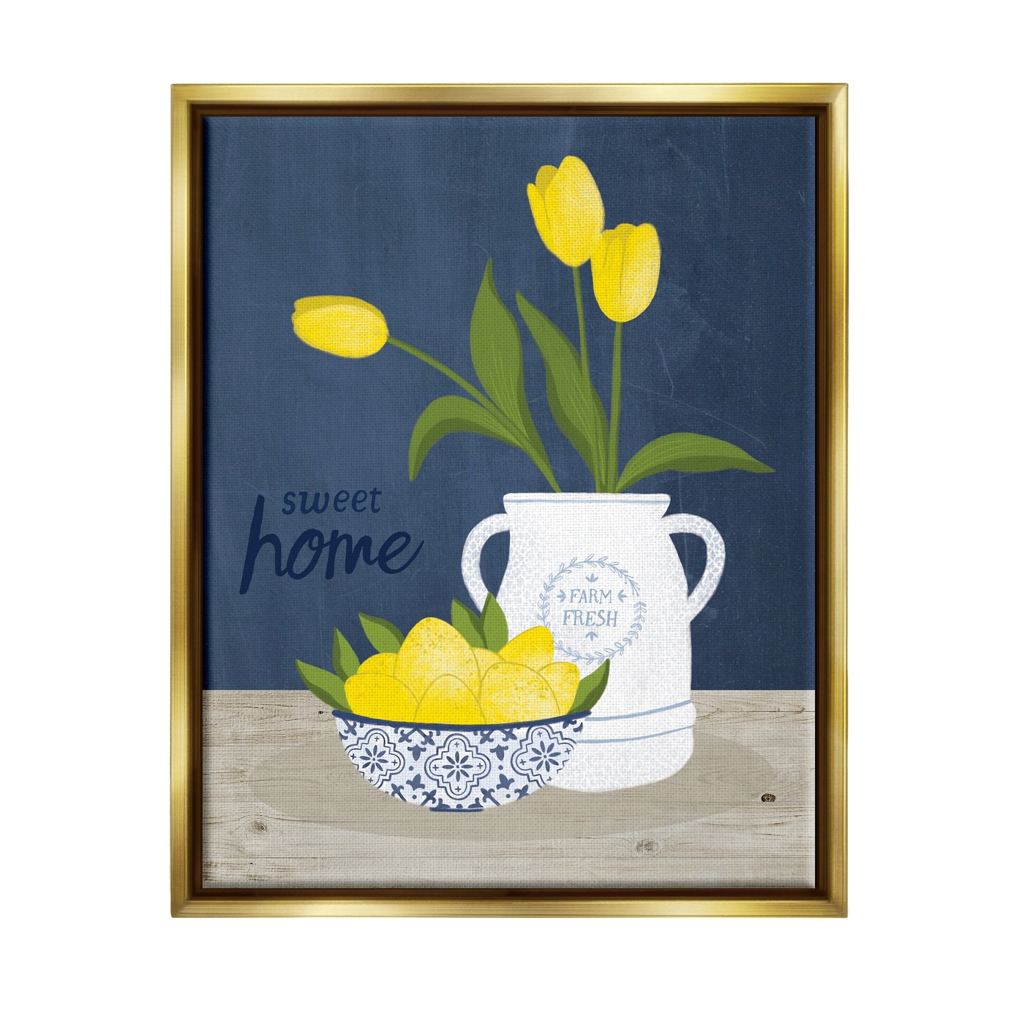 Stupell Industries Sweet Home Farm Fresh Yellow Country Tulips Lemons Graphic Art Metallic Gold Floating Framed Canvas Print Wall Art, Design by Nina Seven