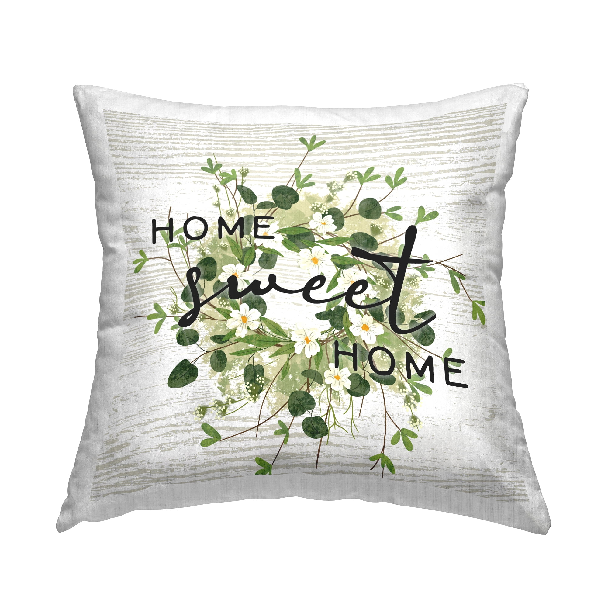 Stupell Industries Sweet Home Floral Leaves Wreath Design by Ziwei Li Throw Pillow