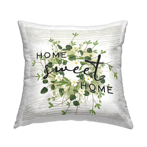 Stupell Industries Sweet Home Floral Leaves Wreath Design by Ziwei Li Throw Pillow