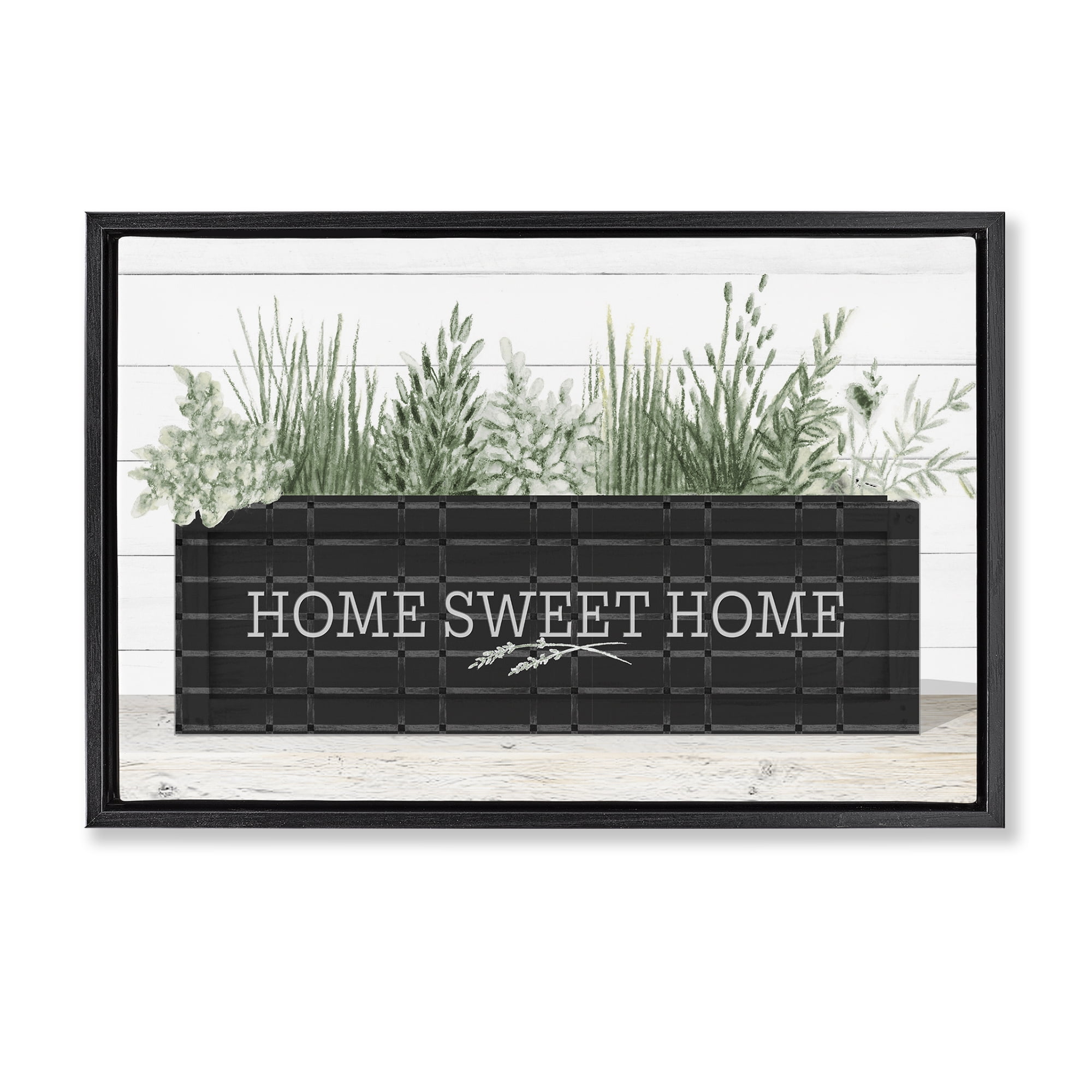 Stupell Industries Sweet Home Garden Box Botanical & Floral Painting Black Floater Framed Canvas Art Print Wall Art, 31 x 21