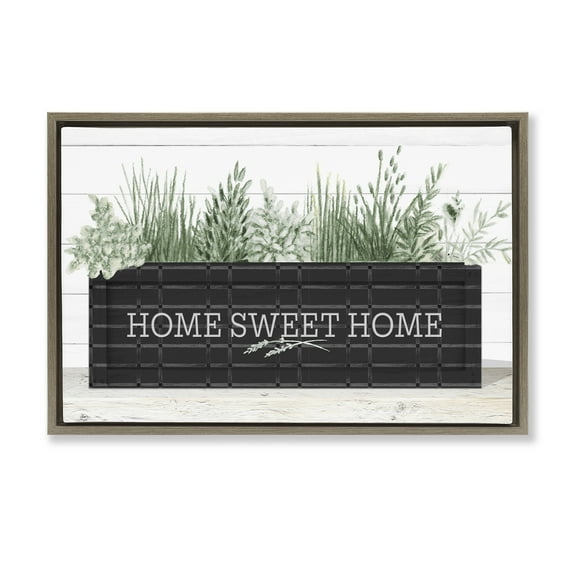 Stupell Industries Sweet Home Garden Box Botanical & Floral Painting Brown Floater Framed Canvas Art Print Wall Art, 31 x 21