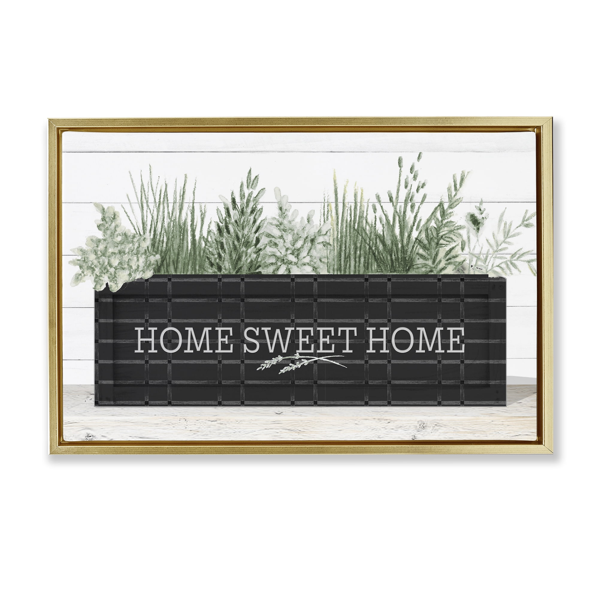 Stupell Industries Sweet Home Garden Box Botanical & Floral Painting Gold Floater Framed Canvas Art Print Wall Art, 25 x 17