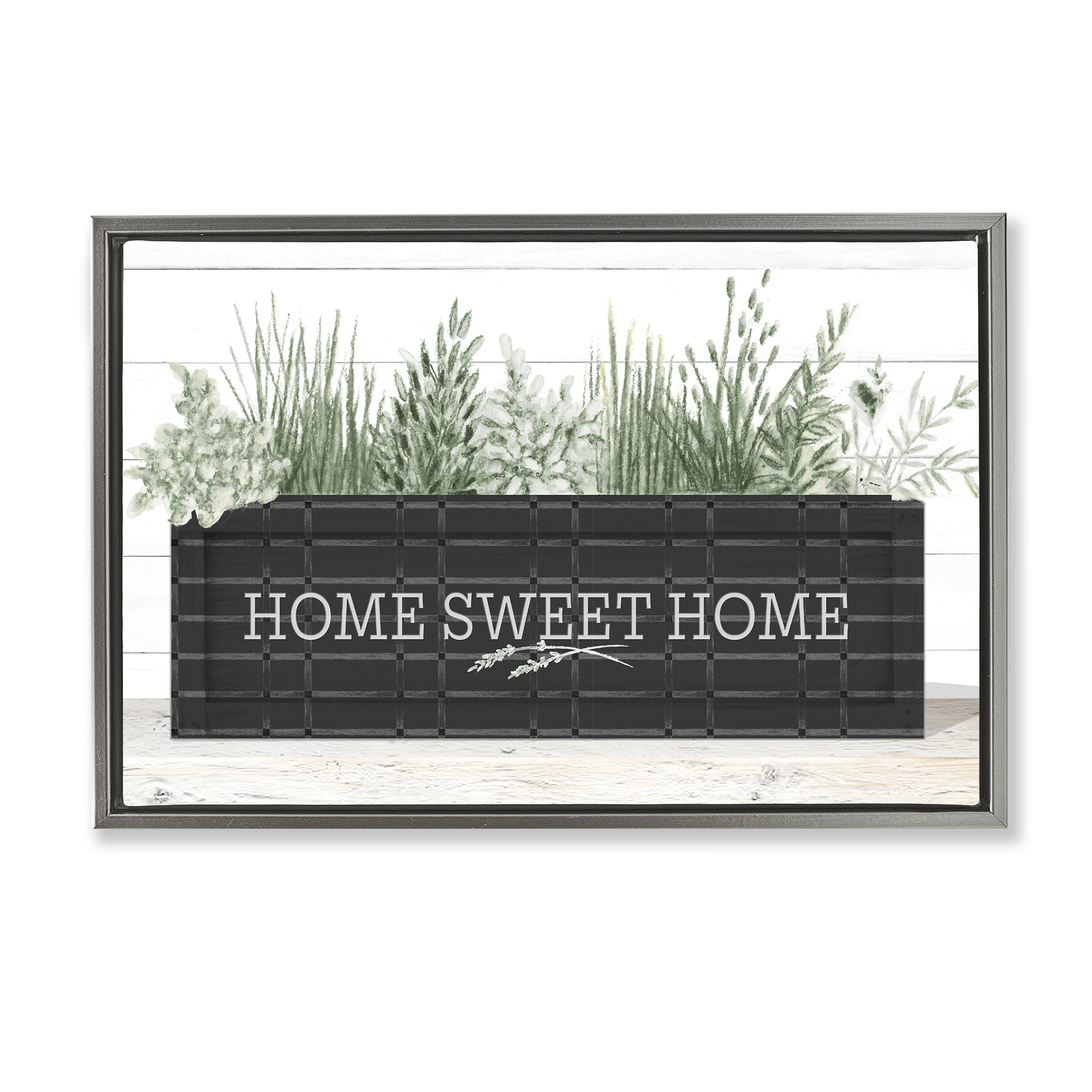 Stupell Industries Sweet Home Garden Box Botanical & Floral Painting Gray Floater Framed Canvas Art Print Wall Art, 25 x 17