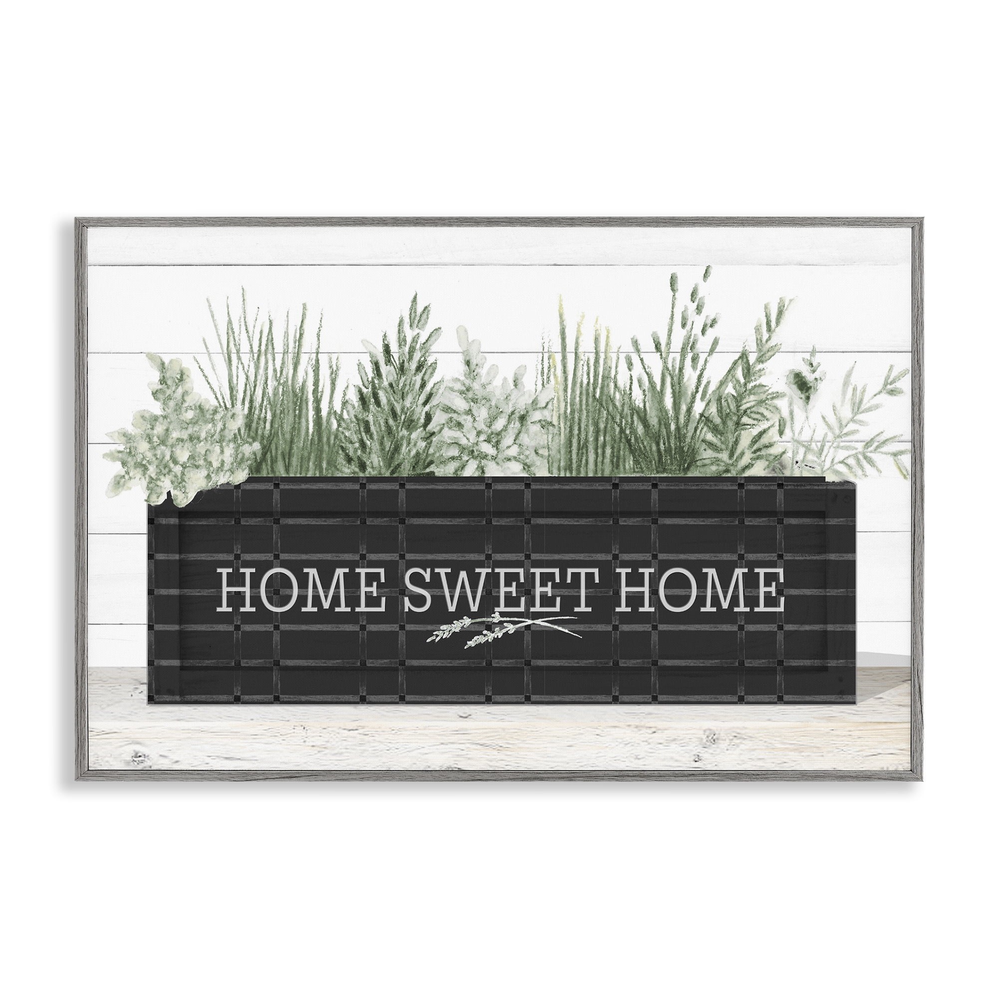 Stupell Industries Sweet Home Garden Box Botanical & Floral Painting Gray Framed Art Print Wall Art, 18 x 12