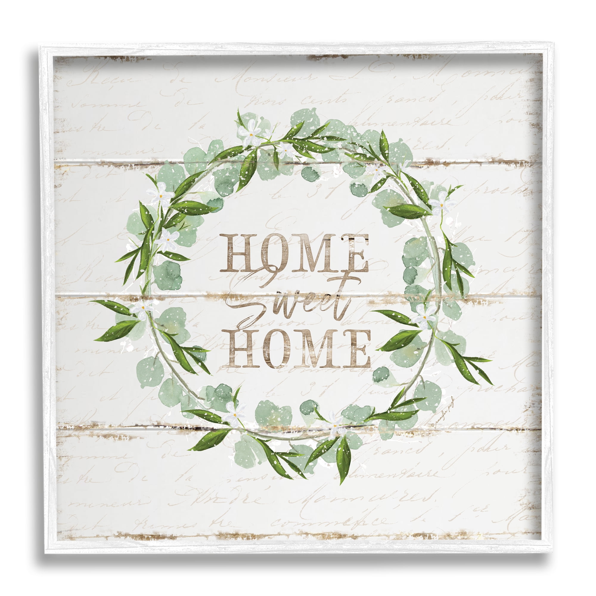 Stupell Industries Sweet Home Greeting Eucalyptus Wreath Rustic Plank Pattern, 24 x 24, Designed by Jennifer Pugh
