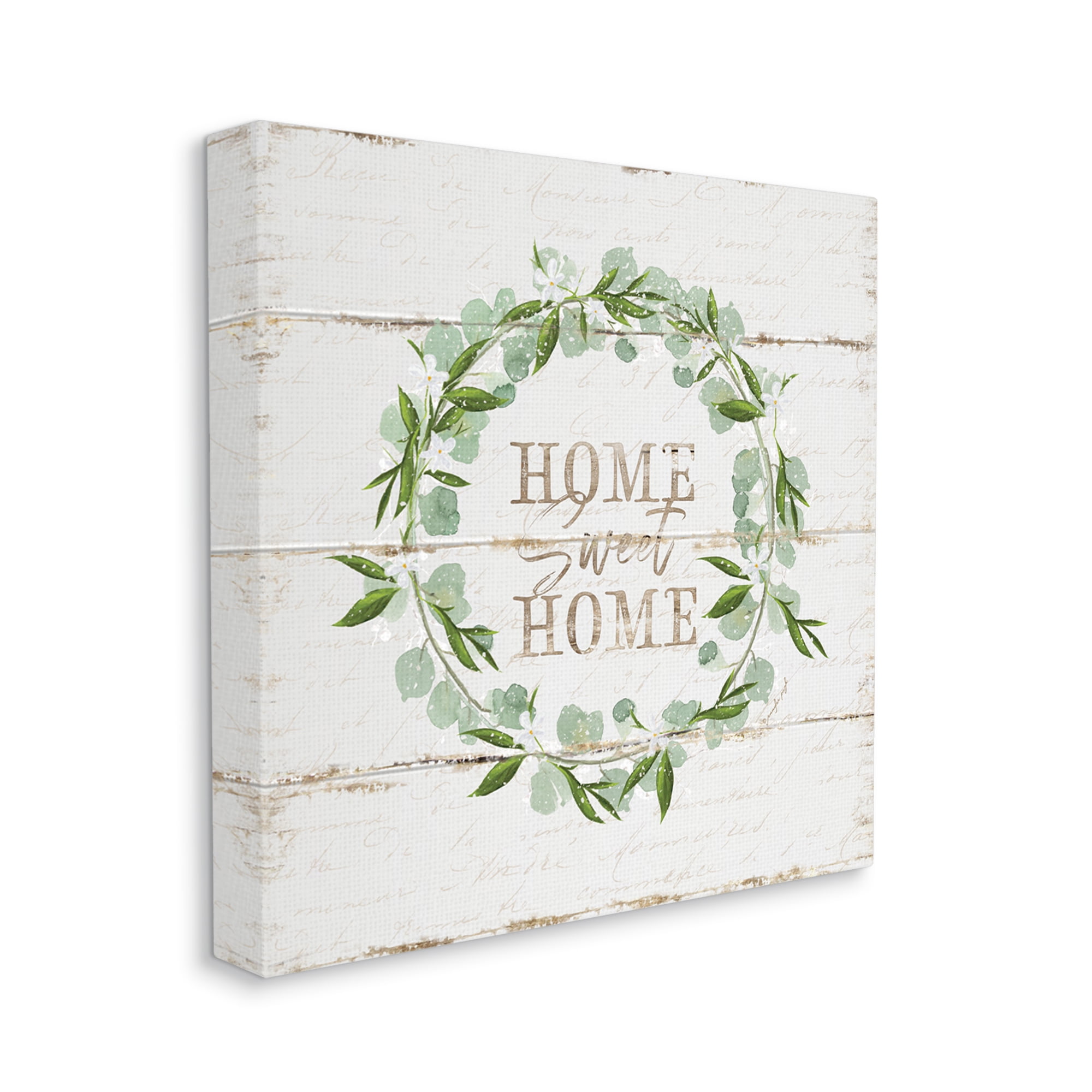 Stupell Industries Sweet Home Greeting Eucalyptus Wreath Rustic Plank Pattern, 24 x 24, Designed by Jennifer Pugh