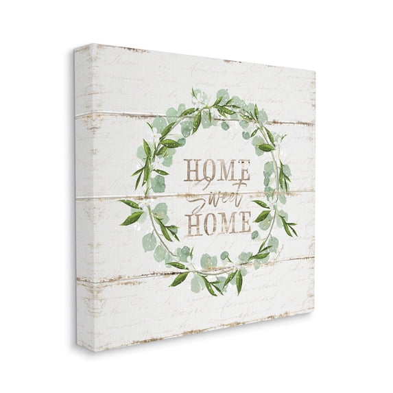Stupell Industries Sweet Home Greeting Eucalyptus Wreath Rustic Plank Pattern, 36 x 36, Designed by Jennifer Pugh
