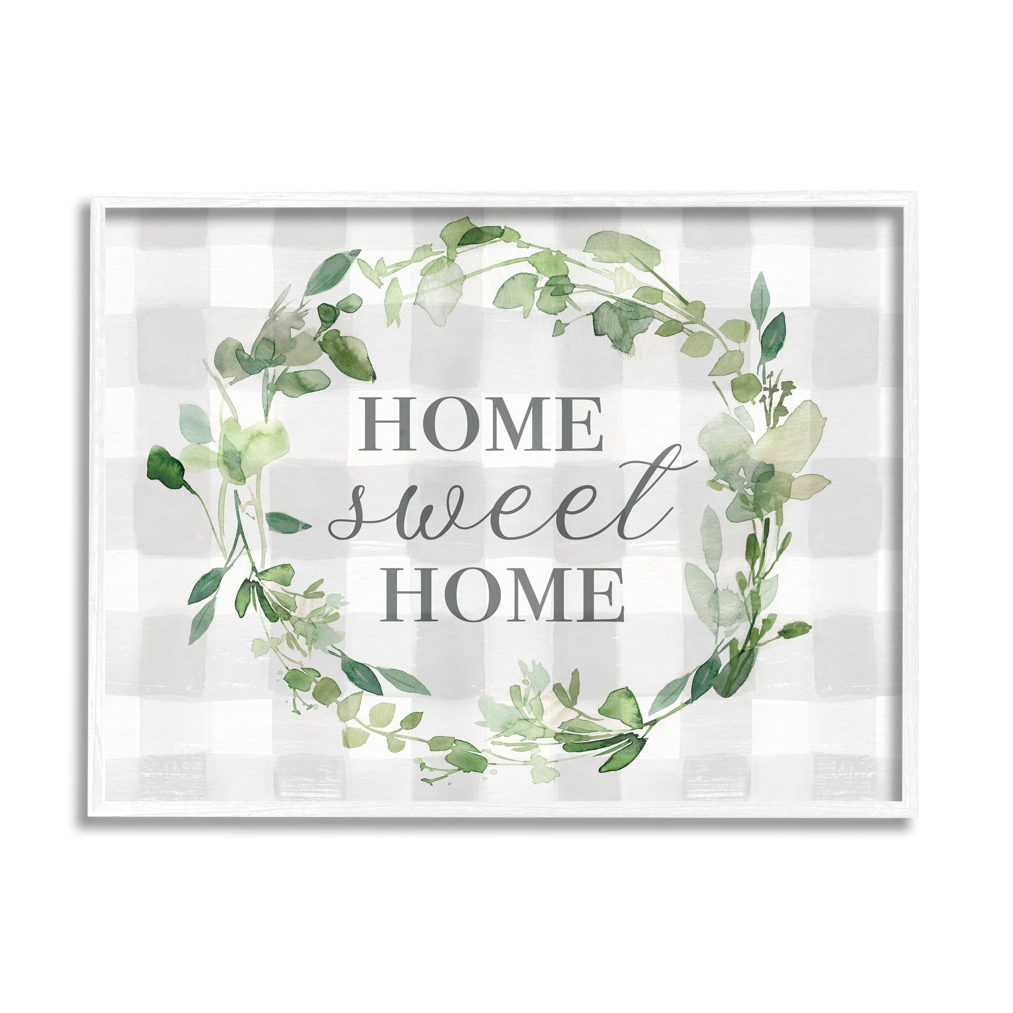 Stupell Industries Sweet Home Leaf Wreath Geometric Farming Plaid Pattern,14 x 11, Design by Carol Robinson