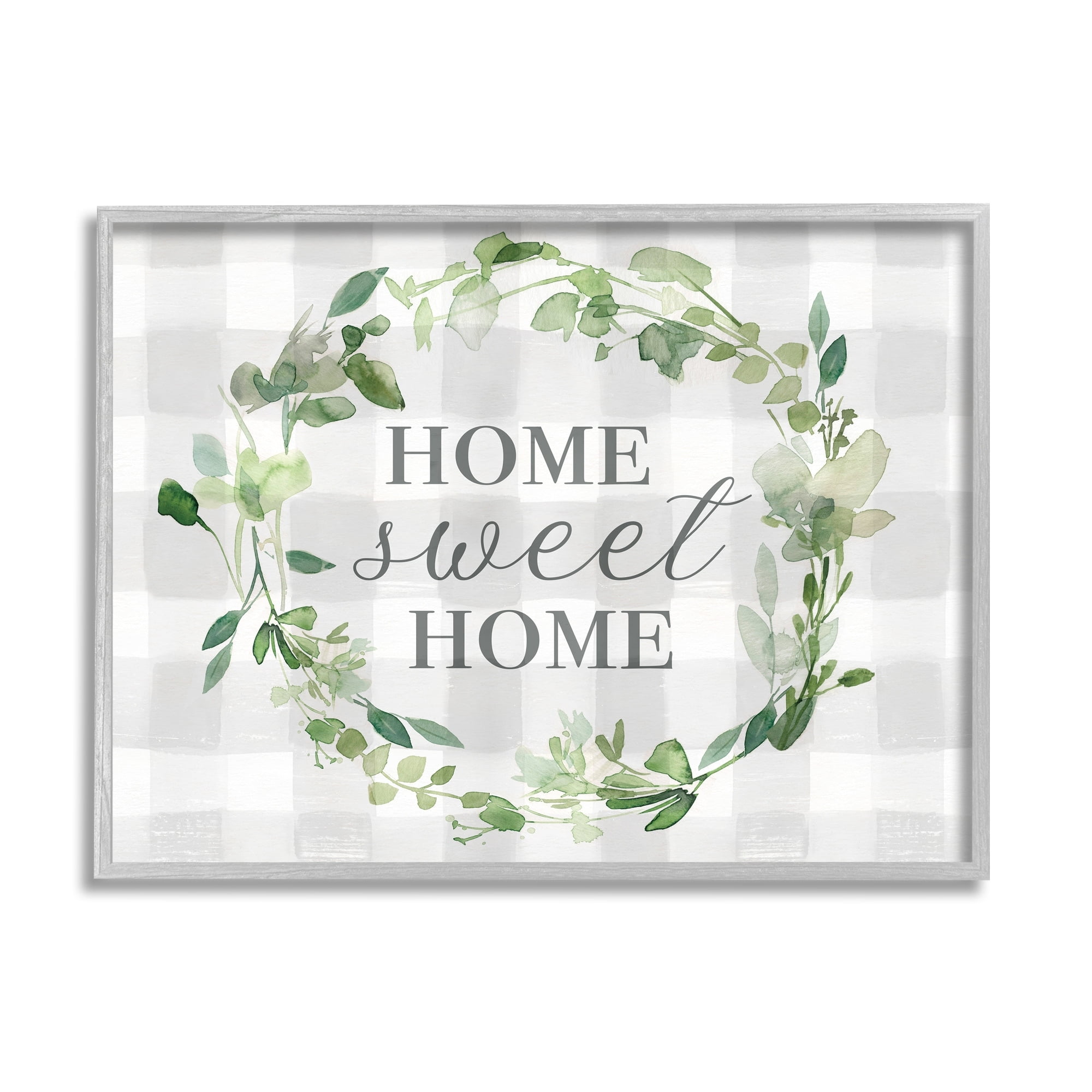 Stupell Industries Sweet Home Leaf Wreath Geometric Farming Plaid Pattern,14 x 11, Design by Carol Robinson