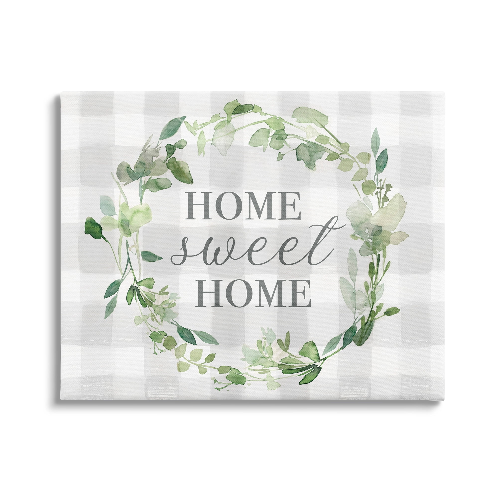 Stupell Industries Sweet Home Leaf Wreath Geometric Farming Plaid Pattern,30 x 24, Design by Carol Robinson
