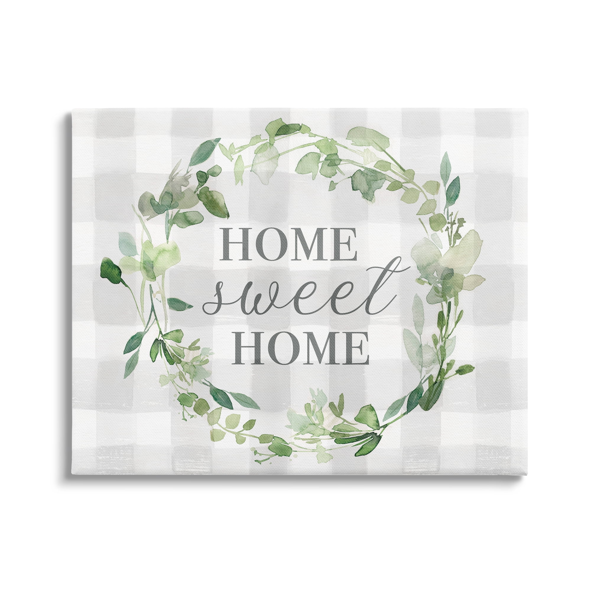 Stupell Industries Sweet Home Leaf Wreath Geometric Farming Plaid Pattern,40 x 30, Design by Carol Robinson