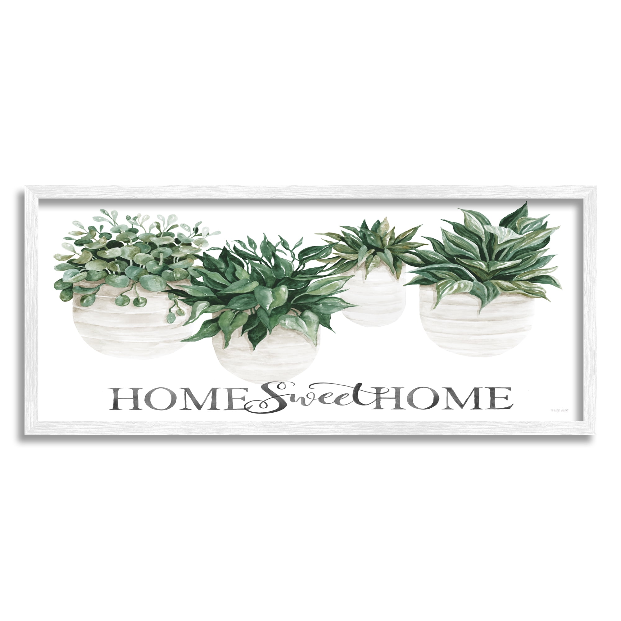Stupell Industries Sweet Home Lush Succulents House Plants Sign Graphic Art White Framed Art Print Wall Art, Design by Cindy Jacobs