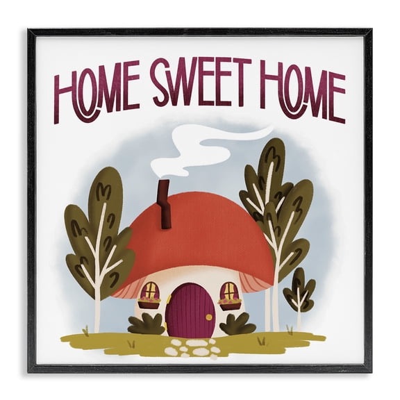 Stupell Industries Sweet Home Mushroom Cottage Quotes and Sayings Painting Black Framed Art Print Wall Art, 24 x 24