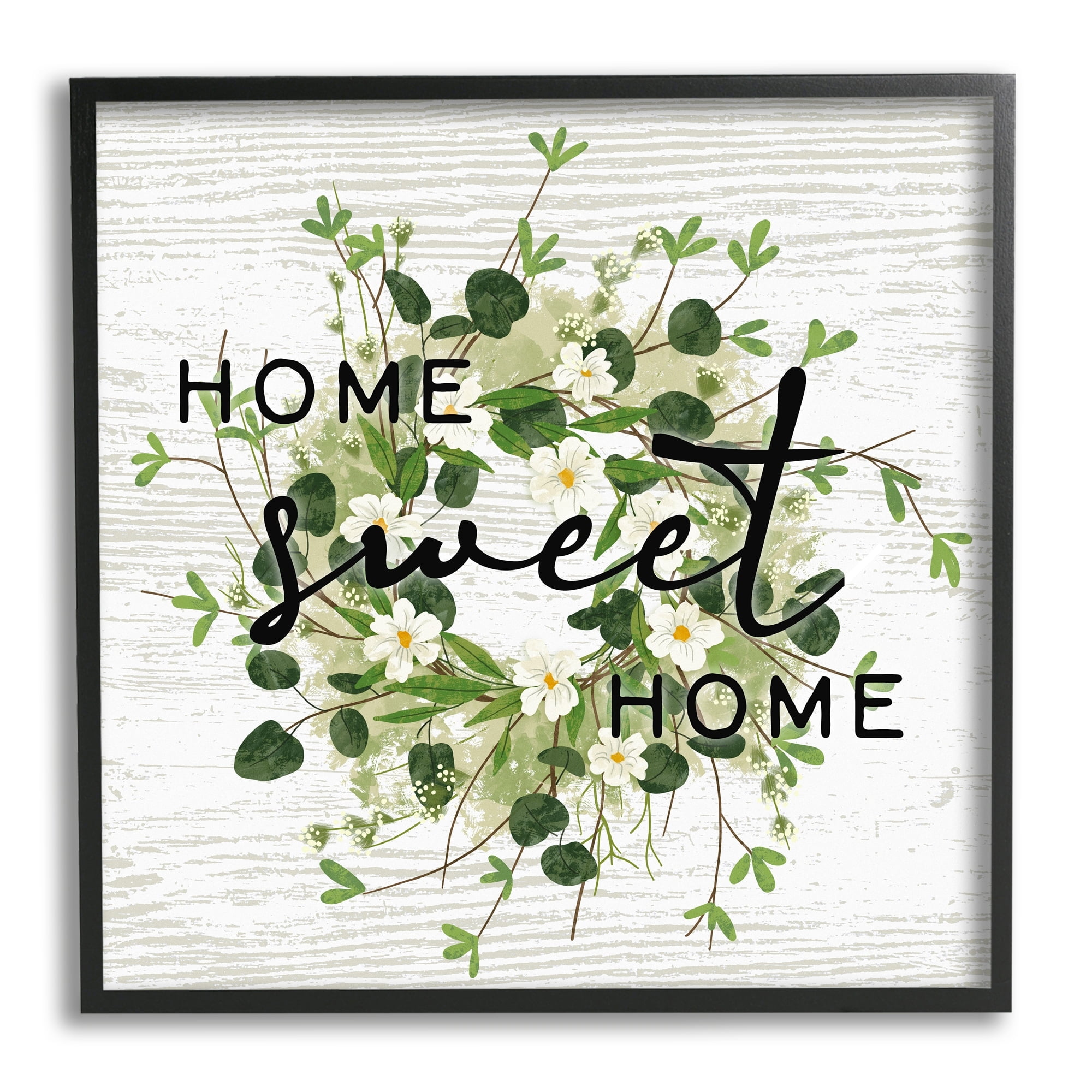 Stupell Industries Sweet Home Rustic Pattern Botanical Blossom Wreath Graphic Art Black Framed Art Print Wall Art, Design by Ziwei Li