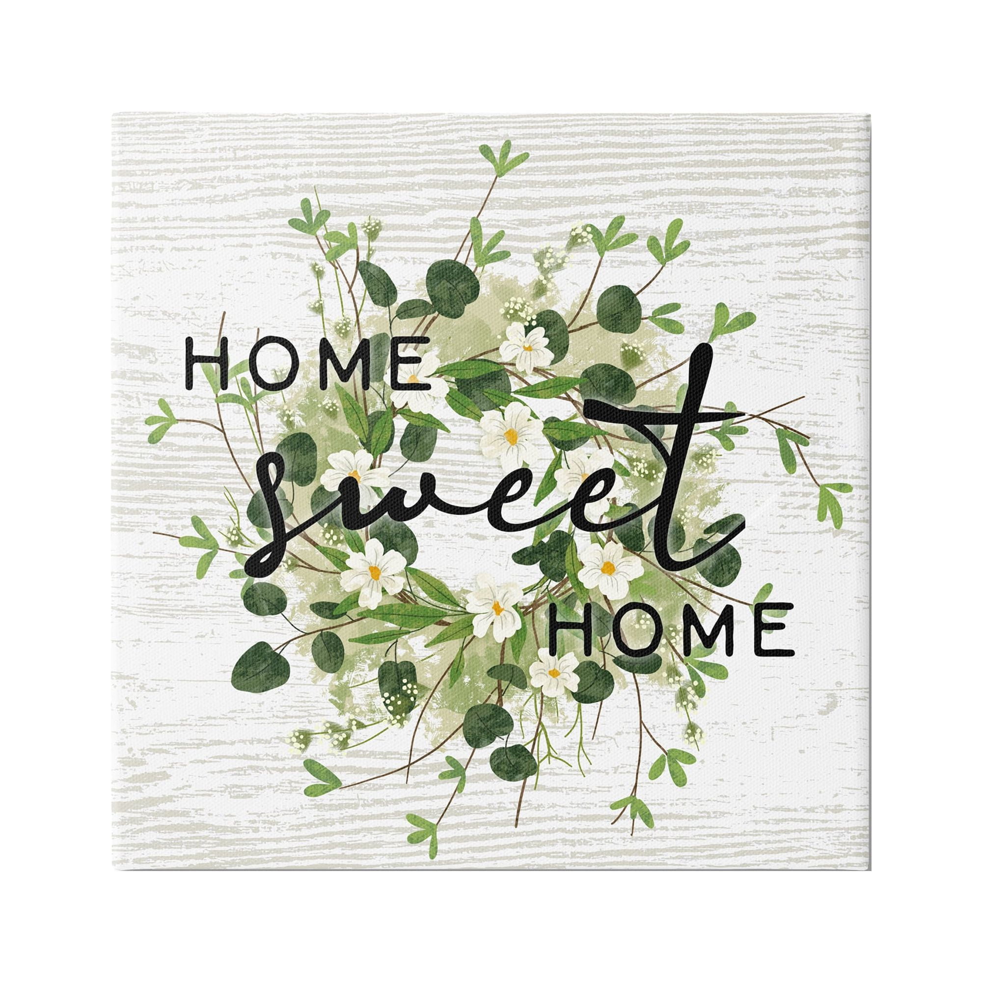 Stupell Industries Sweet Home Rustic Pattern Botanical Blossom Wreath Graphic Art Gallery Wrapped Canvas Print Wall Art, Design by Ziwei Li