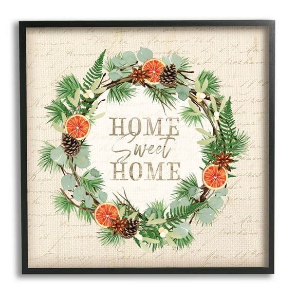 Stupell Industries Sweet Home Seasonal Wreath Graphic Art Black Framed Art Print Wall Art, Design by Jennifer Pugh