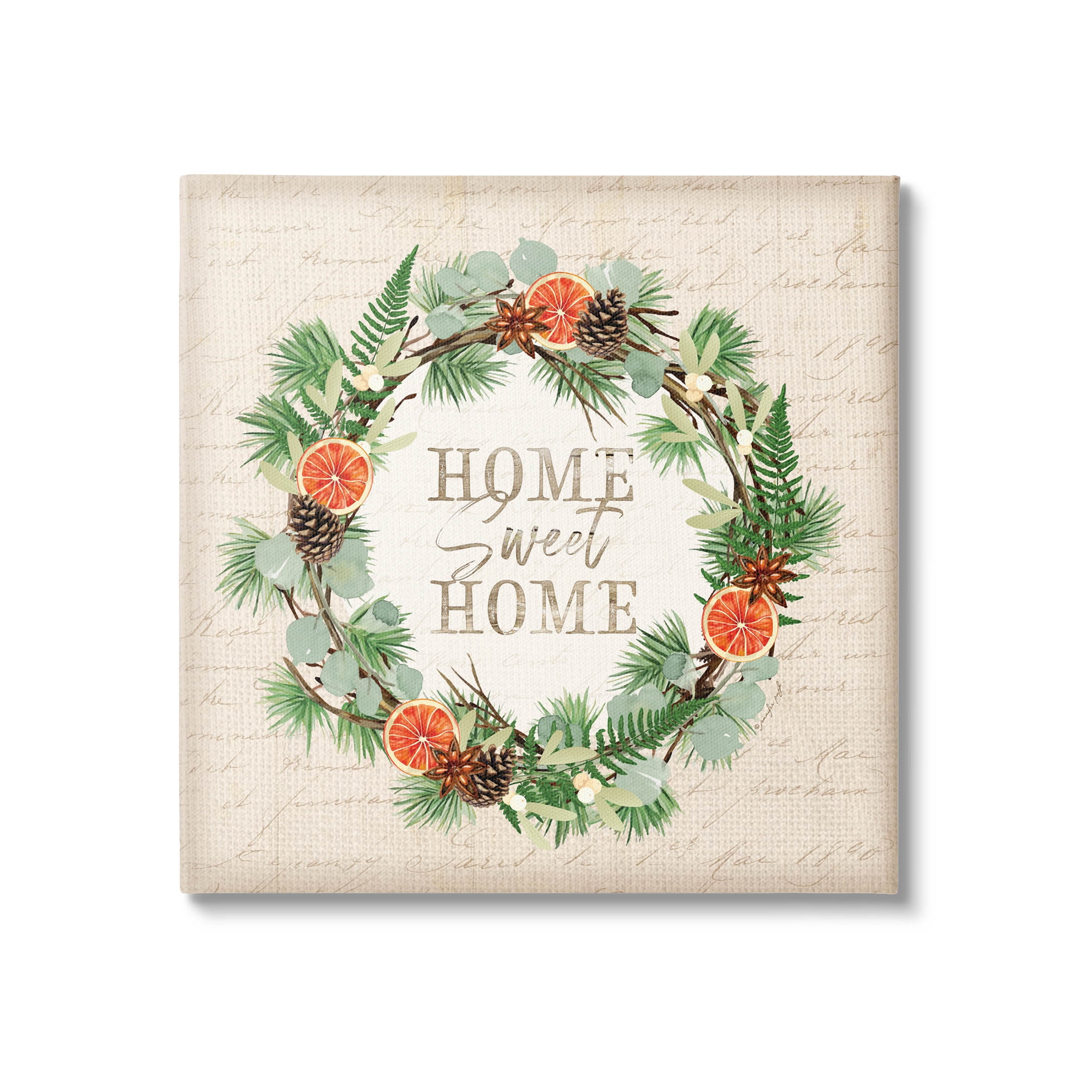 Stupell Industries Sweet Home Seasonal Wreath Graphic Art Gallery Wrapped Canvas Print Wall Art, Design by Jennifer Pugh