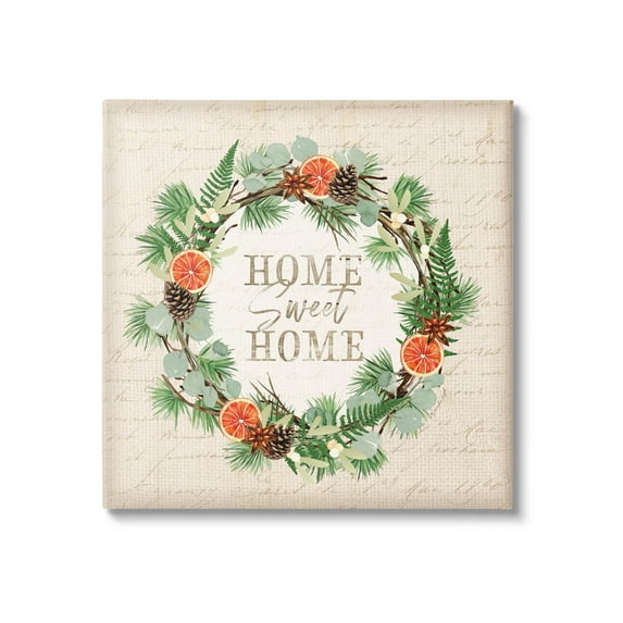 Stupell Industries Sweet Home Seasonal Wreath Graphic Art Gallery Wrapped Canvas Print Wall Art, Design by Jennifer Pugh