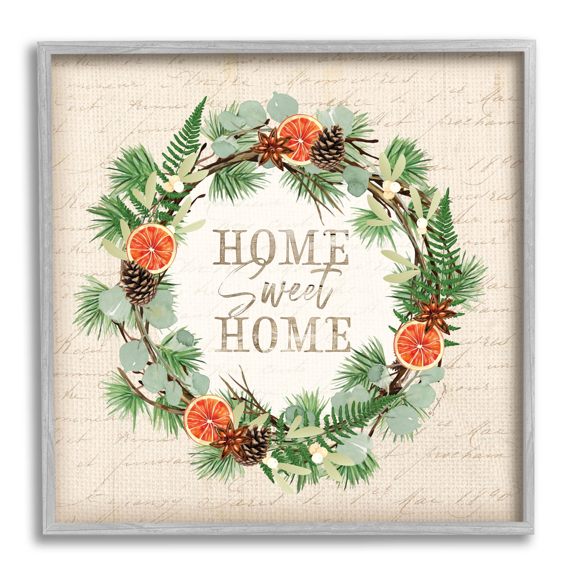 Stupell Industries Sweet Home Seasonal Wreath Graphic Art Gray Framed Art Print Wall Art, Design by Jennifer Pugh