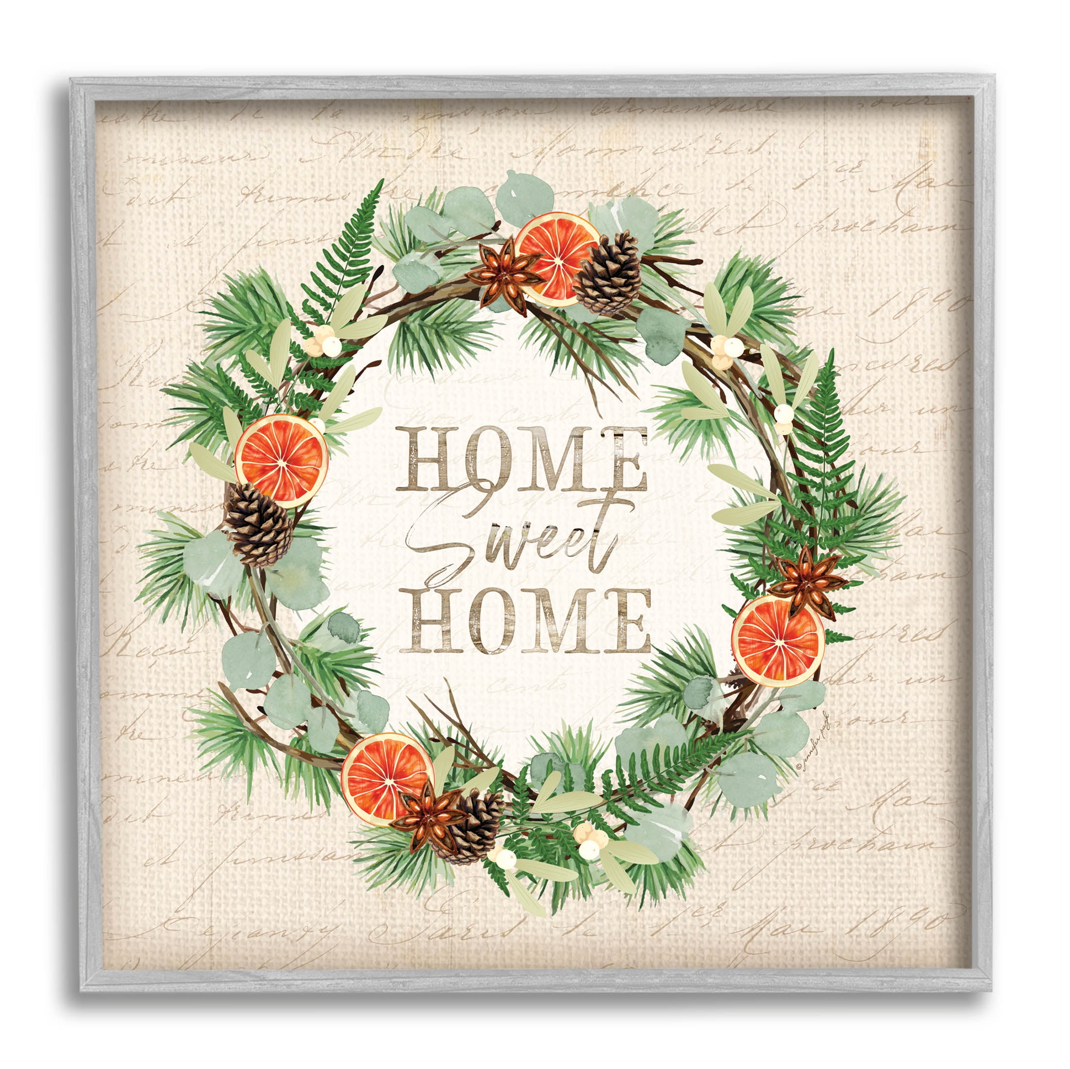 Stupell Industries Sweet Home Seasonal Wreath Graphic Art Gray Framed Art Print Wall Art, Design by Jennifer Pugh