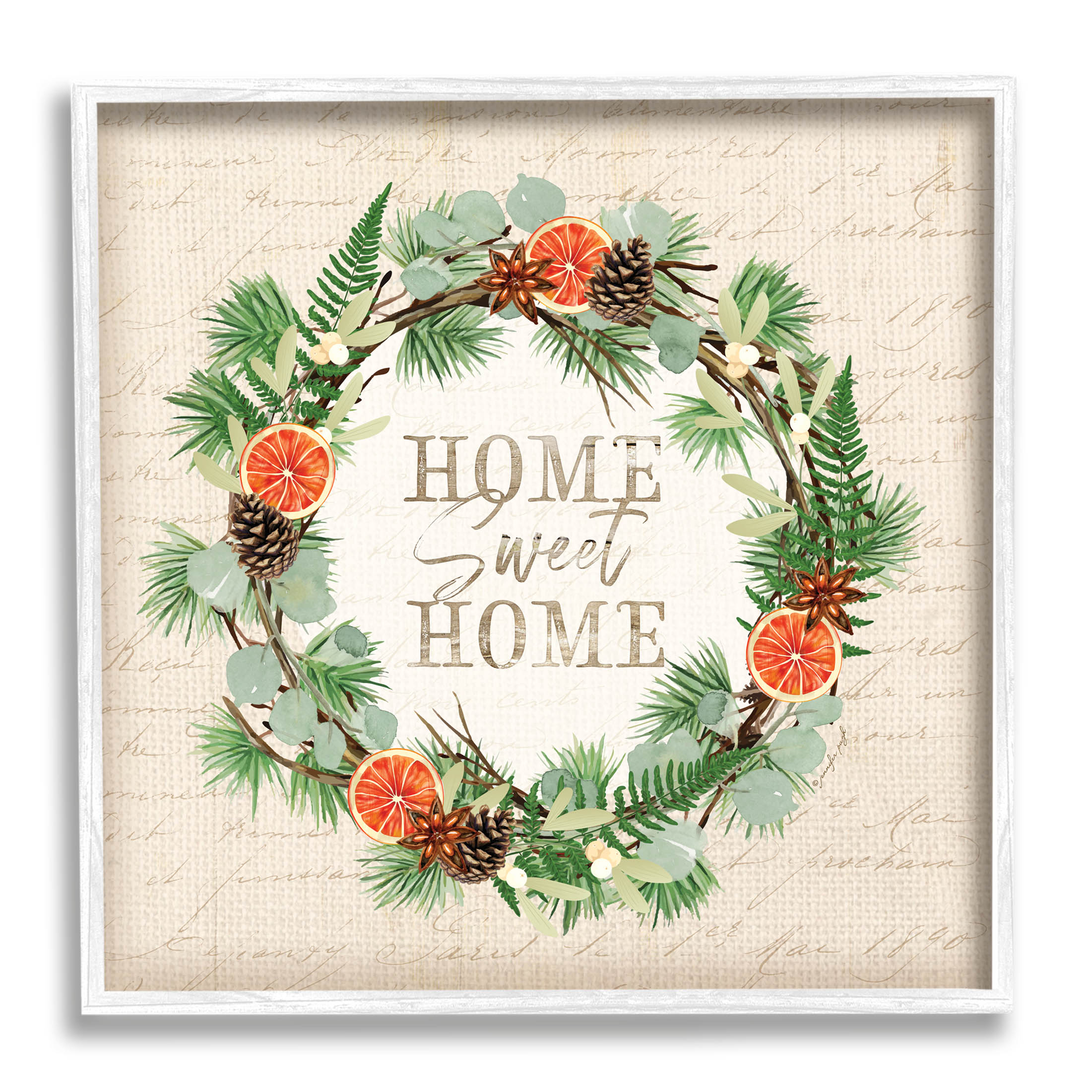 Stupell Industries Sweet Home Seasonal Wreath Graphic Art White Framed Art Print Wall Art, Design by Jennifer Pugh