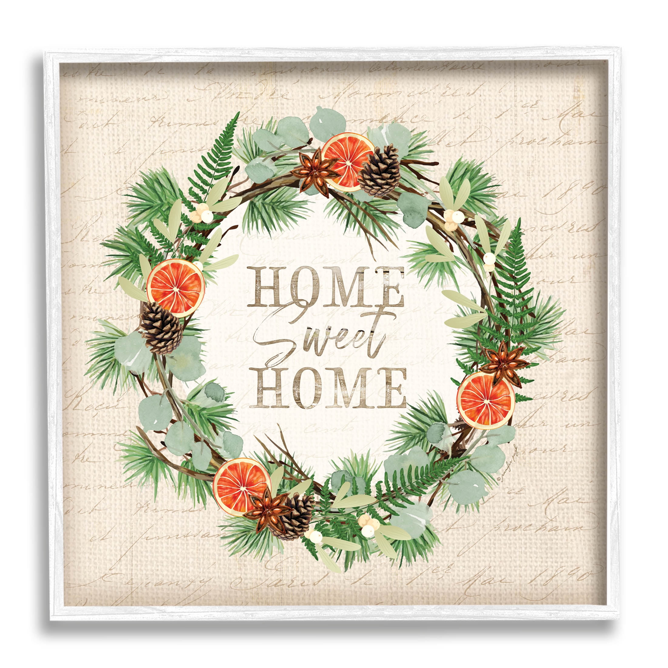 Stupell Industries Sweet Home Seasonal Wreath Graphic Art White Framed Art Print Wall Art, Design by Jennifer Pugh