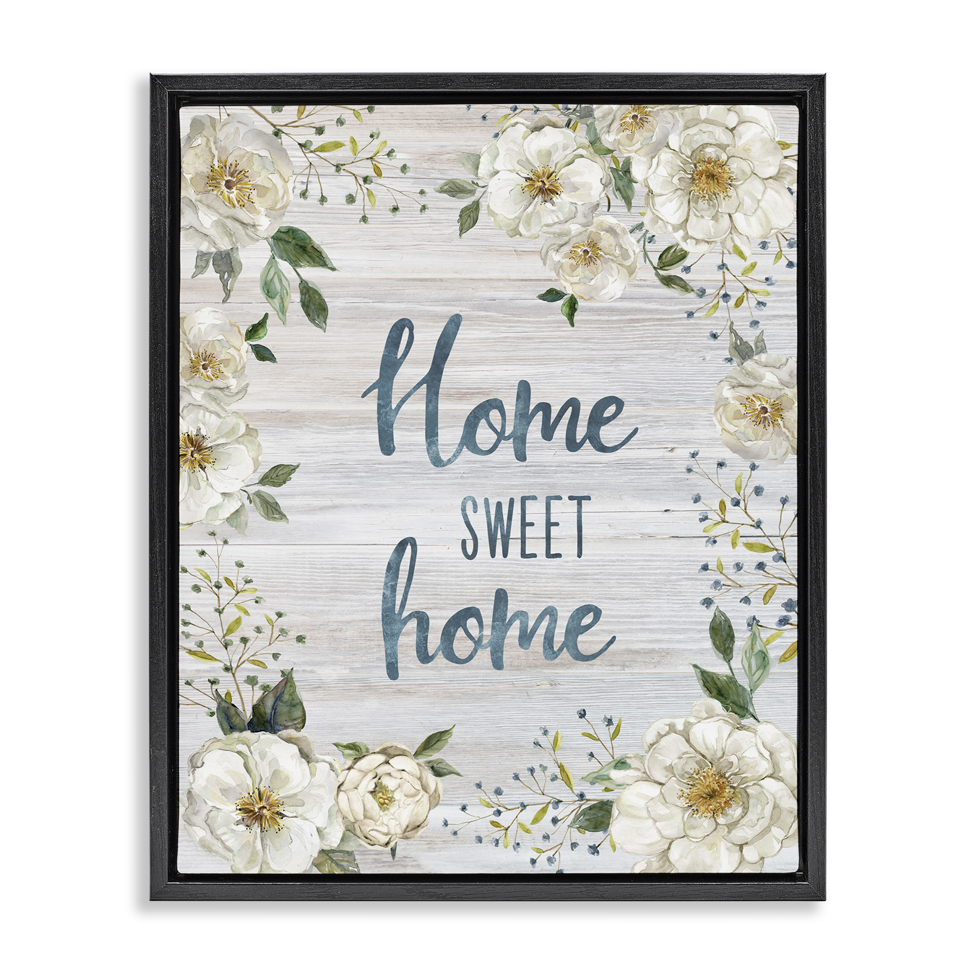 Stupell Industries Sweet Home Shabby Chic Plants & Flowers Painting Black Floater Framed Canvas Art Print Wall Art, 25 x 31