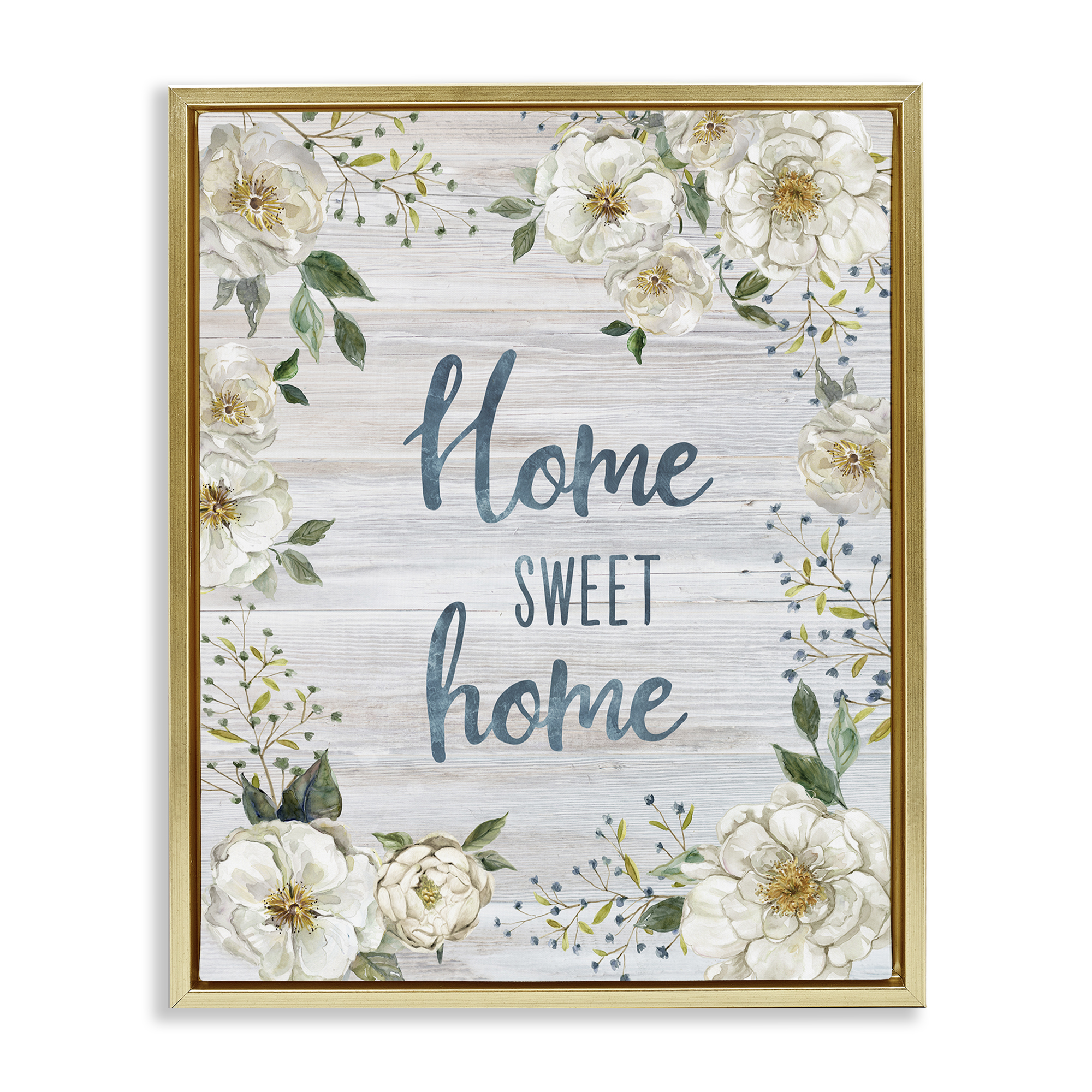 Stupell Industries Sweet Home Shabby Chic Plants & Flowers Painting Gold Floater Framed Canvas Art Print Wall Art, 25 x 31