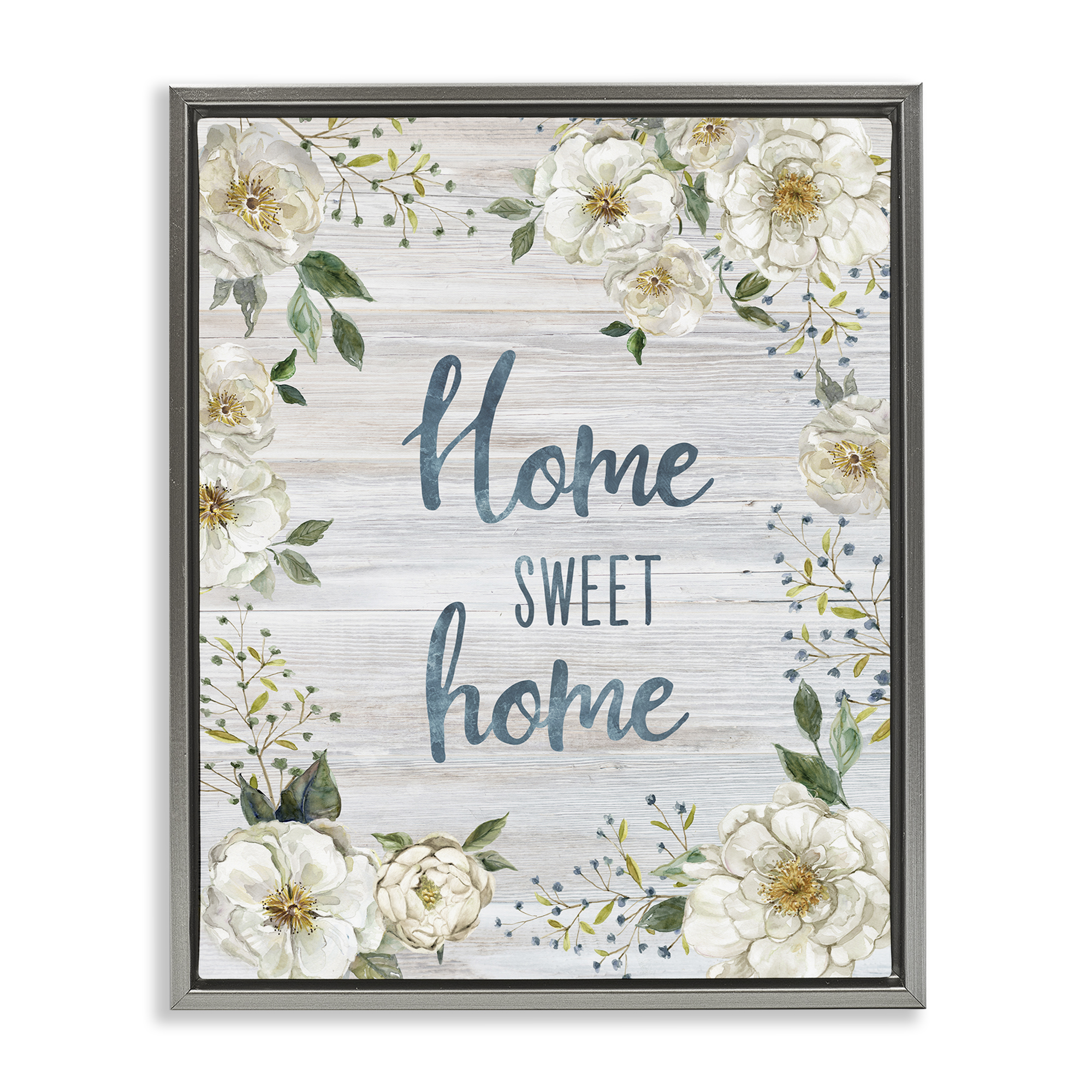 Stupell Industries Sweet Home Shabby Chic Plants & Flowers Painting Gray Floater Framed Canvas Art Print Wall Art, 17 x 21