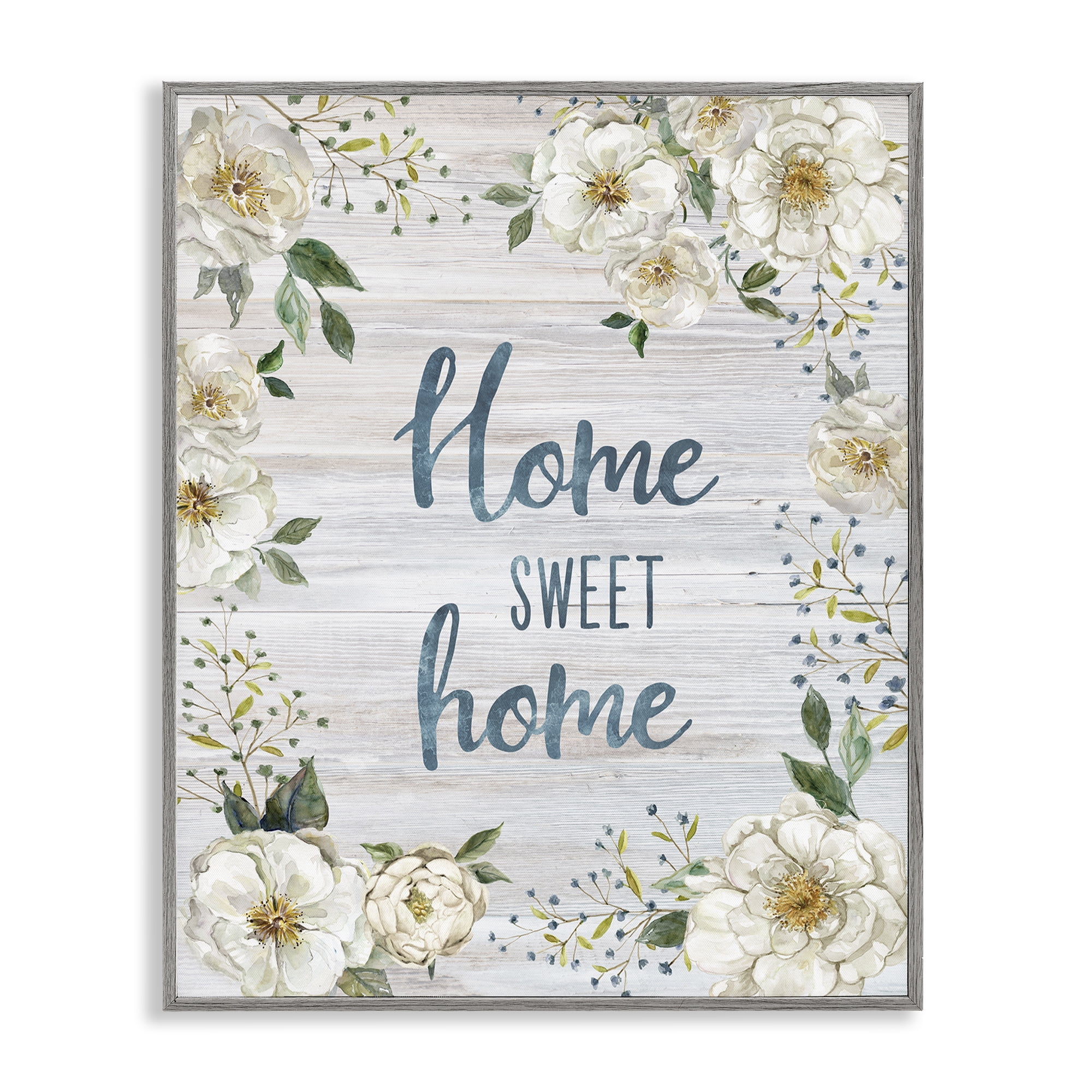 Stupell Industries Sweet Home Shabby Chic Plants & Flowers Painting Gray Framed Art Print Wall Art, 16 x 20