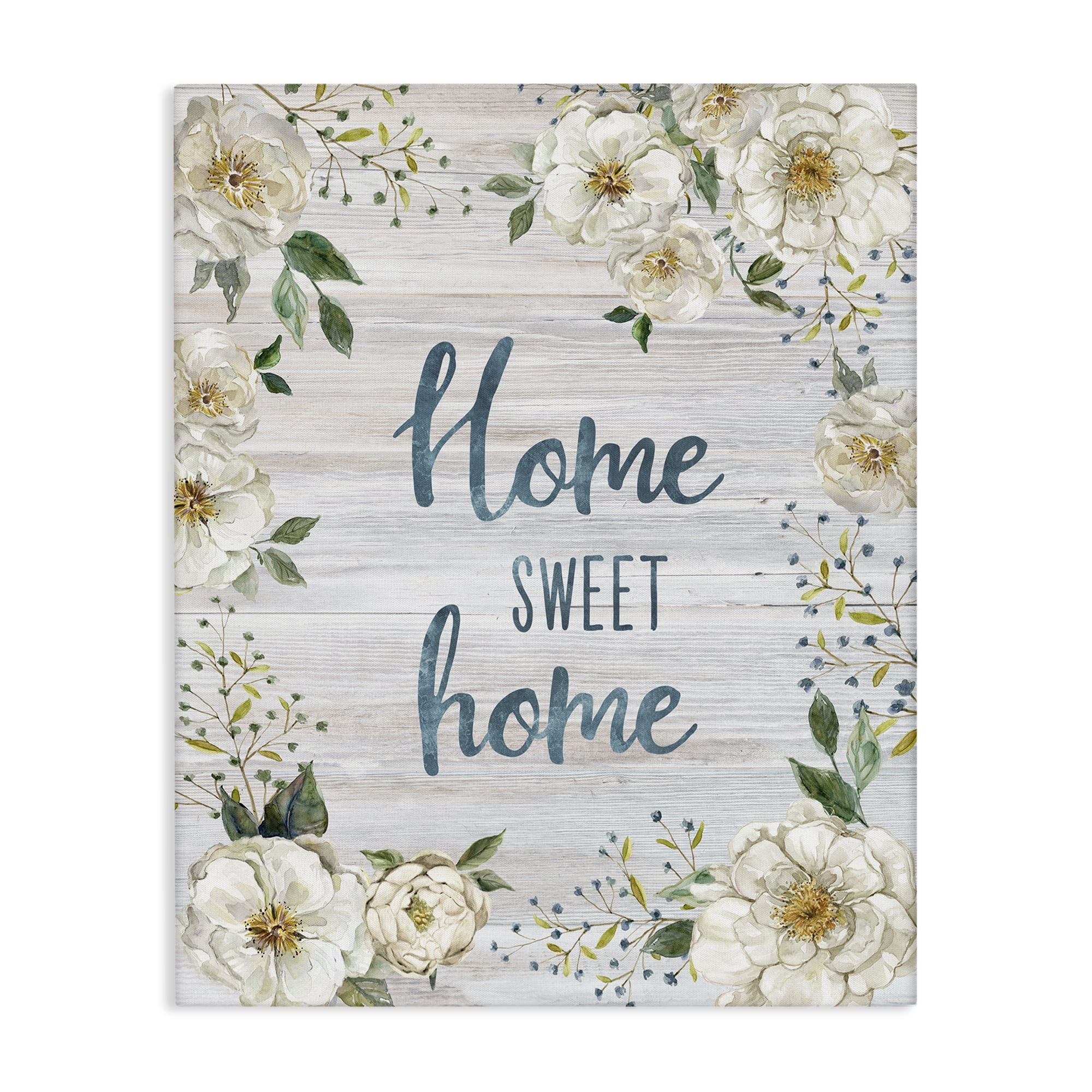 Stupell Industries Sweet Home Shabby Chic Plants & Flowers Painting Wrapped Canvas Art Print Wall Art, 24 x 30