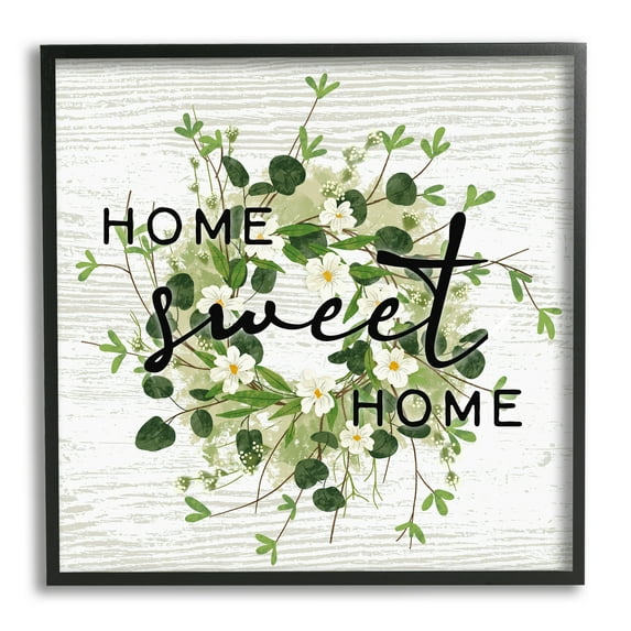 Stupell Industries Sweet Home Typography Floral Greenery Wreath Graphic Art Black Framed Art Print Wall Art, Design by Ziwei Li