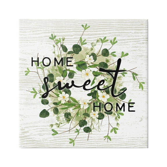 Stupell Industries Sweet Home Typography Floral Greenery Wreath Graphic Art Gallery Wrapped Canvas Print Wall Art, Design by Ziwei Li