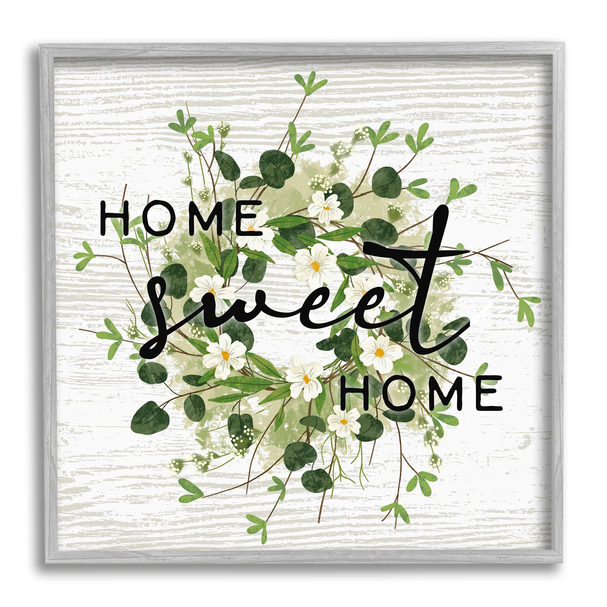 Stupell Industries Sweet Home Typography Floral Greenery Wreath Graphic Art Gray Framed Art Print Wall Art, Design by Ziwei Li