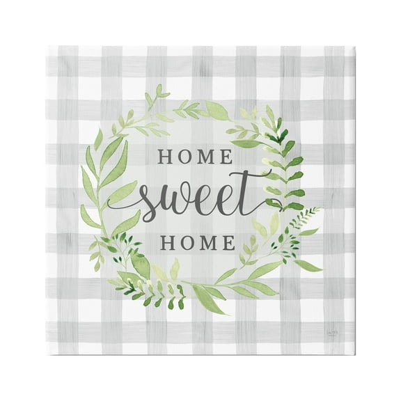 Stupell Industries Sweet Home on Grey Gingham Botanical & Floral Painting Gallery Wrapped Canvas Print Wall Art, 17 x 17
