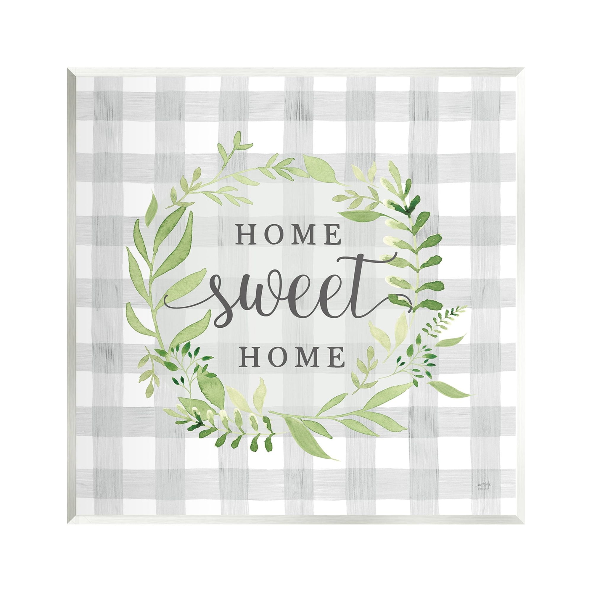 Stupell Industries Sweet Home on Grey Gingham Botanical & Floral Painting Unframed Art Print Wall Art, 12 x 12