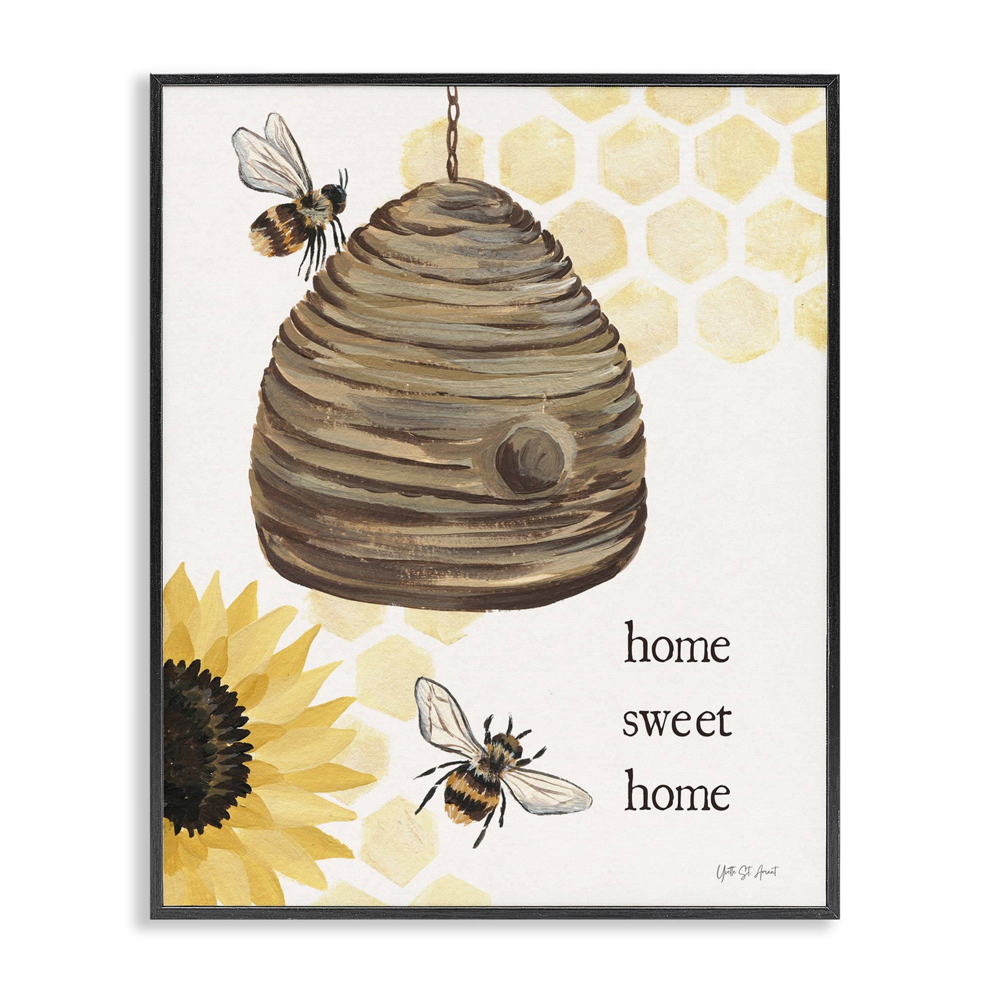 Stupell Industries Sweet Home on Honeycomb Botanical & Floral Painting Black Framed Art Print Wall Art, 24 x 30
